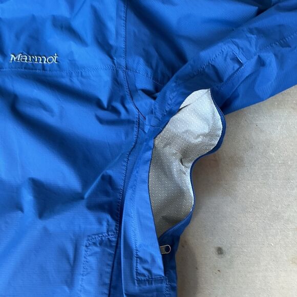 Marmot Mens PreCip Rain Jacket sz L  Blue Hooded Ripstop Nylon DWR Hiking 41200 - Picture 8 of 16